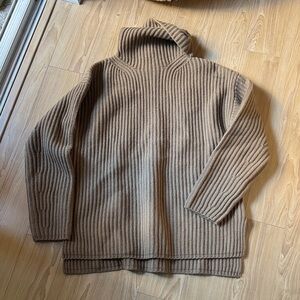 Joseph Wool Ribbed Brown Turtleneck Sweater